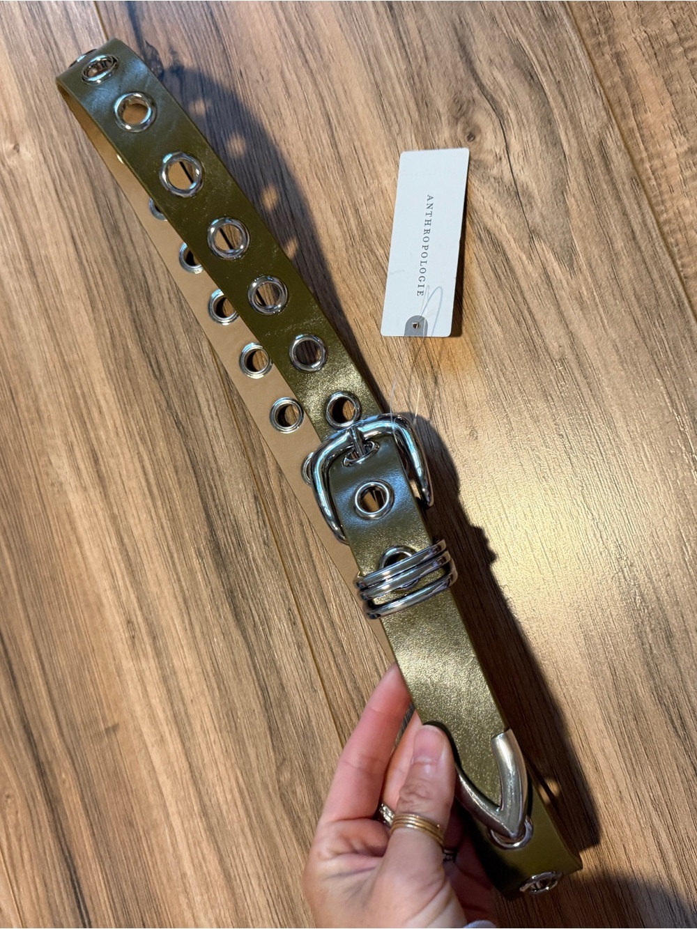 Anthropologie Olive Green Belt with Silver Buckle
